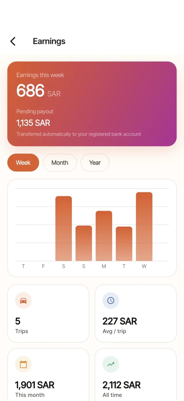The Diz driver app showing this week's earnings